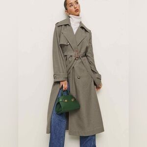 NEW Reformation Matteo Trench Coat in brown check, size XS